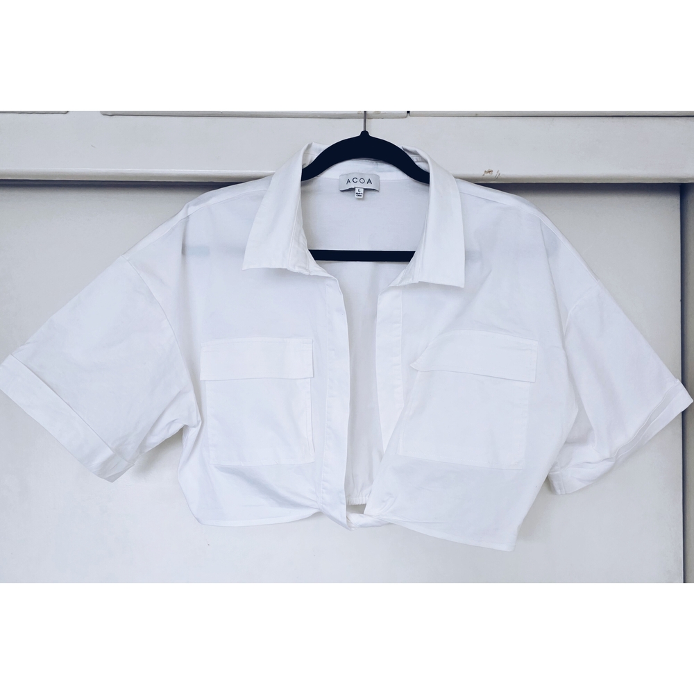 White Cropped Button-Up Shirt